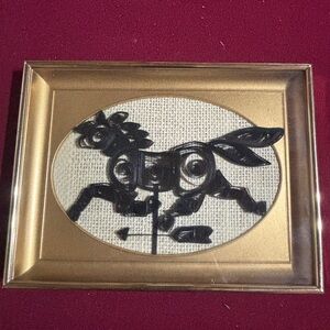 Framed Black Origami Horse/Weathervane Art on Gold Background